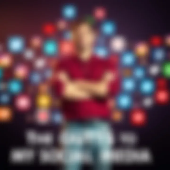 Person confidently standing with arms crossed, symbolizing control over their social media. The background shows digital icons and social media logos.