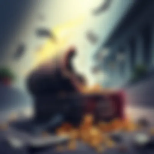 Illustration showing a broken treasury with money spilling out, symbolizing governance issues in BonkDAO.