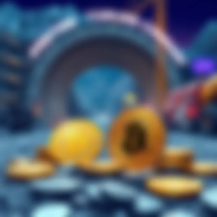 A digital illustration showing Dogecoin coins in front of The Boring Company's tunnel construction site, symbolizing the acceptance of cryptocurrency for payments.