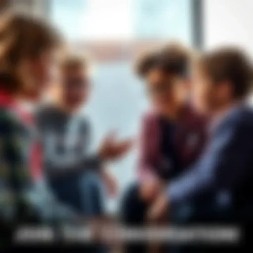 A diverse group of boys and girls engaging in a lively conversation, sharing ideas and perspectives.