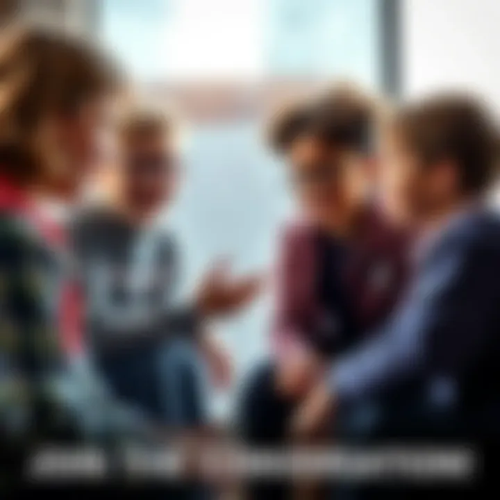 A diverse group of boys and girls engaging in a lively conversation, sharing ideas and perspectives.