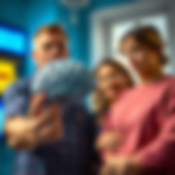 A person holding a brain model while looking concerned, with a supportive family member beside them. The background shows a hospital setting, symbolizing treatment and care.
