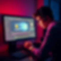 A Brazilian beginner studying a Windows 11 PC screen while setting up Monero mining. The desktop shows mining software and a wallet interface, with a focus on ease of use and minimal fees.