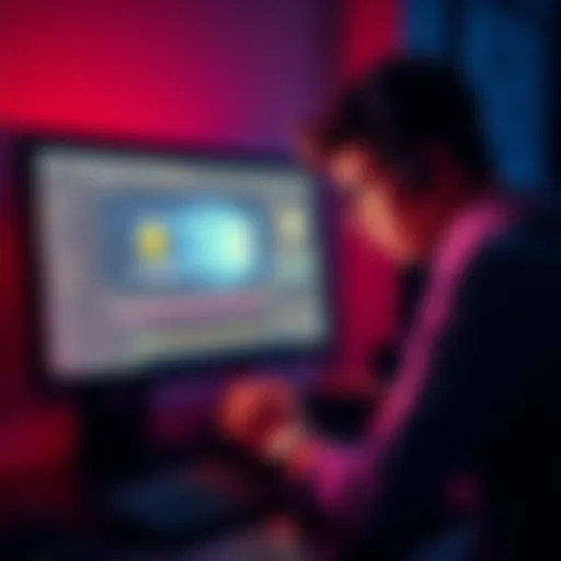 A Brazilian beginner studying a Windows 11 PC screen while setting up Monero mining. The desktop shows mining software and a wallet interface, with a focus on ease of use and minimal fees.