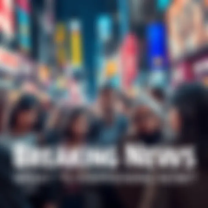 A group of people discussing current events with concerned expressions in a busy urban setting.