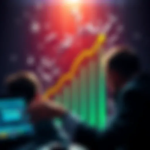 A graphic showing traders analyzing a sell wall bar chart with an upward trend, symbolizing market potential.