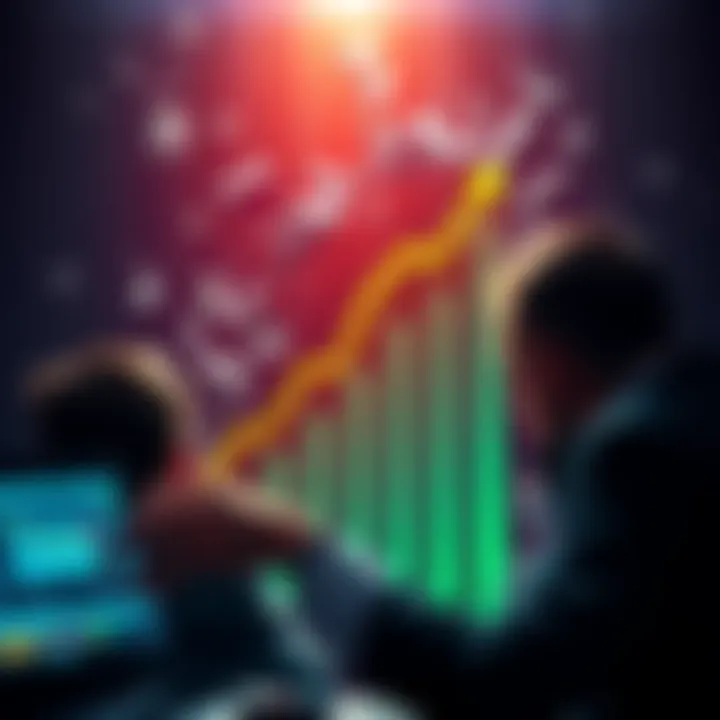 A graphic showing traders analyzing a sell wall bar chart with an upward trend, symbolizing market potential.