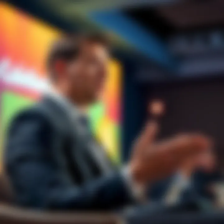 Coinbase CEO Brian Armstrong discussing his views on charity during a speaking event