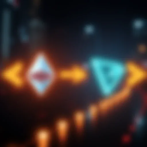 A visual representation of bridging USDT from Ethereum to Tron, showing arrows between the two blockchains with symbols of each cryptocurrency.