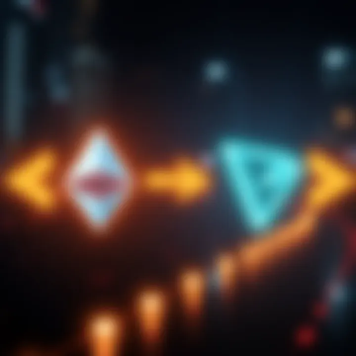 Bridge USDT Between Ethereum and Tron A visual representation of bridging USDT from Ethereum to Tron, showing arrows between the two blockchains with symbols of each cryptocurrency.