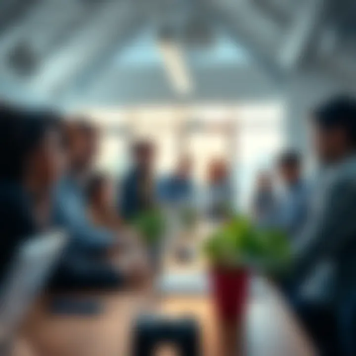 A group of diverse people collaborating on creative projects using the Avalanche platform in a bright workspace.