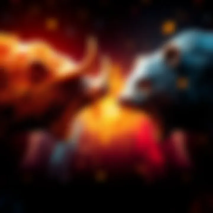 Bulls and Bears Market Clash A visual representation of bulls and bears symbolizing the market struggle between rising and falling prices.