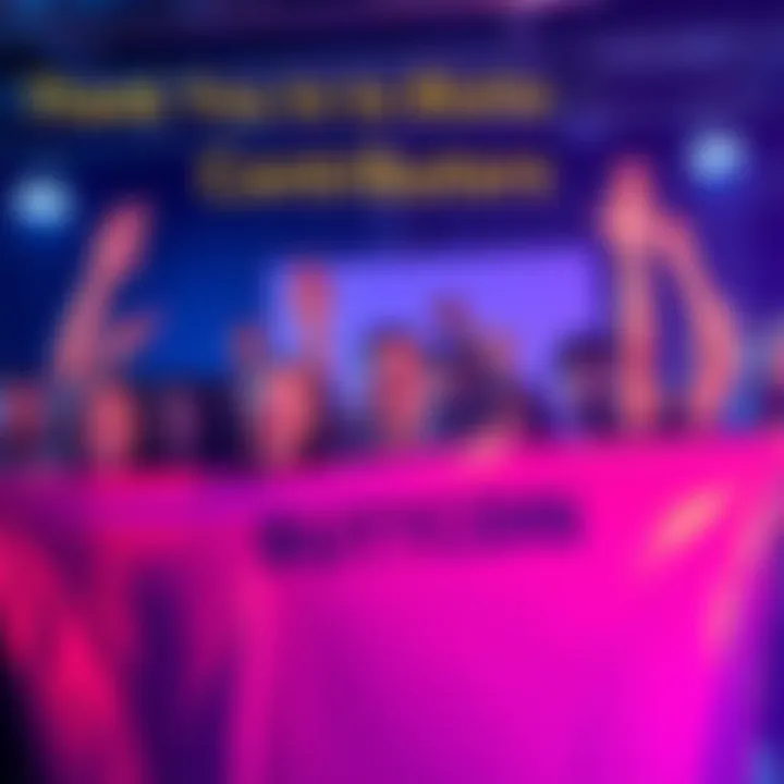 A group of people celebrating and expressing gratitude with banners and smiles, showing support for the Buttcoin community