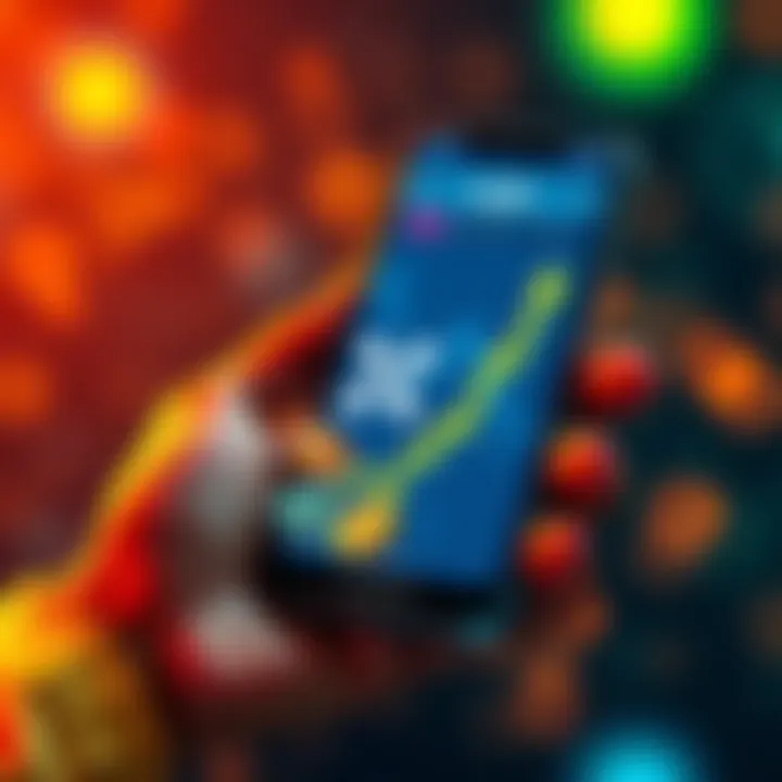 A person holding a smartphone displaying a digital wallet with XRP tokens and a rising graph indicating growth