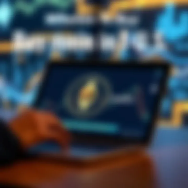 A person using a laptop to buy Monero cryptocurrency online, with a focus on digital currency icons in the background.