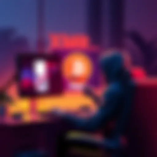 A person sitting at a computer purchasing XMR with a credit card, alongside icons for Apple Pay, Google Pay, and PayPal on the screen.