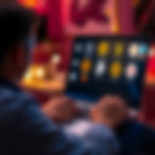 A person using a laptop to explore options for buying Bitcoin without KYC requirements, featuring various cryptocurrency logos on the screen.