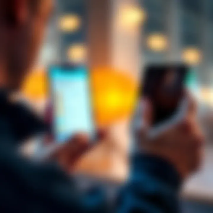 A person holding a credit card and looking at a smartphone screen displaying cryptocurrency options