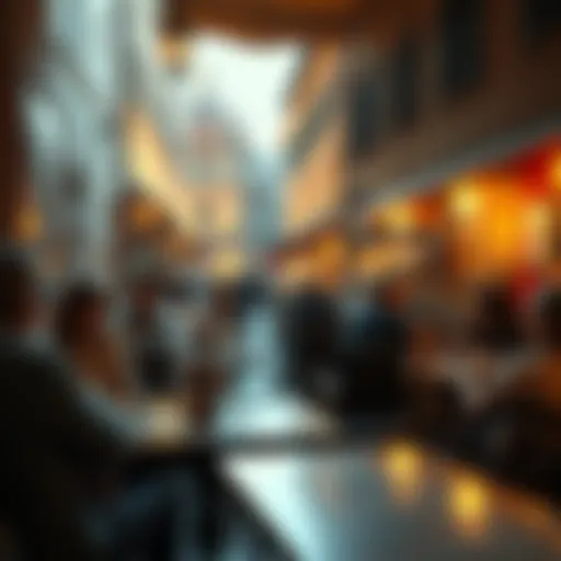 A cozy cafe in Florence with people enjoying coffee and sharing quiet moments, surrounded by warm lights and inviting decor.