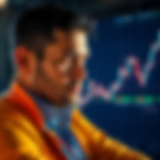 An industry expert maintaining composure while reflecting on a significant crypto loss, with a financial graph showing fluctuation in the background.