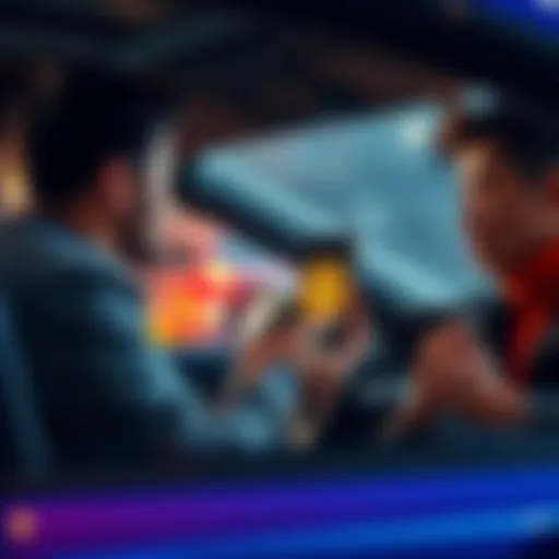 A person selling a car to a young buyer who shows a smartphone with Bitcoin on the screen