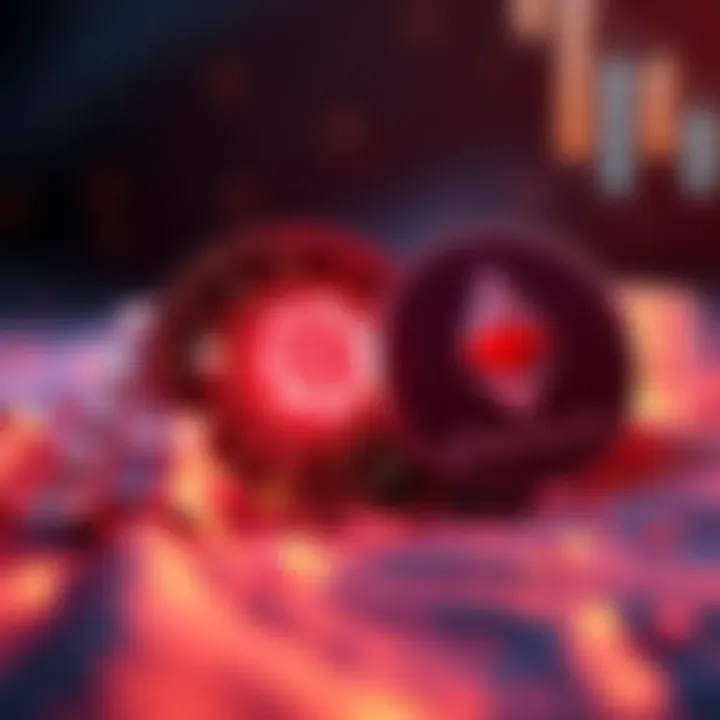 A visual comparison of Cardano and Ethereum logos with symbols representing growth and investment