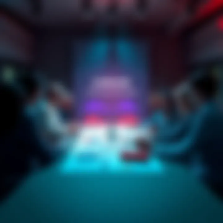 Members of the Cardano community discussing reward sharing proposals in a meeting room with charts and notes on a table