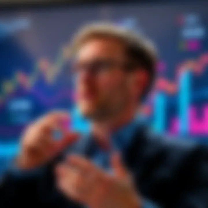 Frederik Gregaard speaking about the future of Cardano with charts and graphics in the background