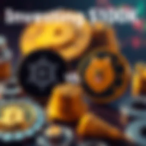 A graphic showing Cardano and Dogecoin logos with investment symbols, representing their potential benefits and risks for investors.