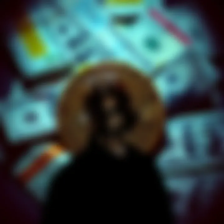 A collage of cash, a Bitcoin symbol, and a silhouette of a person, representing Satoshi Nakamoto and Epstein connections.