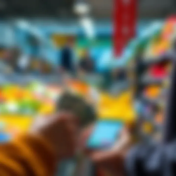 Person using cash for purchases A person paying for groceries with cash while a digital payment option is visible on a smartphone nearby
