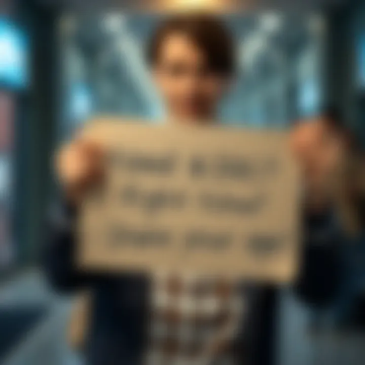 A person holding a sign that says 'Need $30? Share your age!' with a concerned expression.
