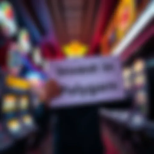 A person holding a sign that says 'Invest in Polygon' in front of a casino with flashing lights and slot machines.