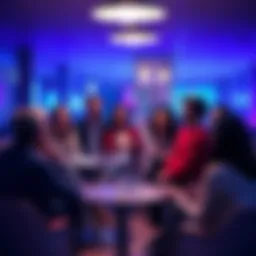 A group of people happily chatting and asking questions in a casual setting, showcasing an open discussion environment.