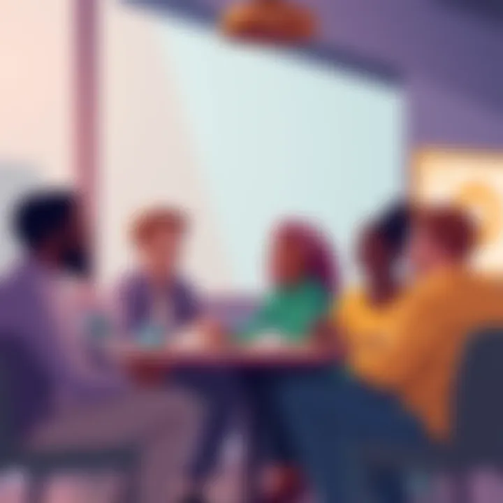 A group of diverse people chatting and sharing ideas in a friendly setting