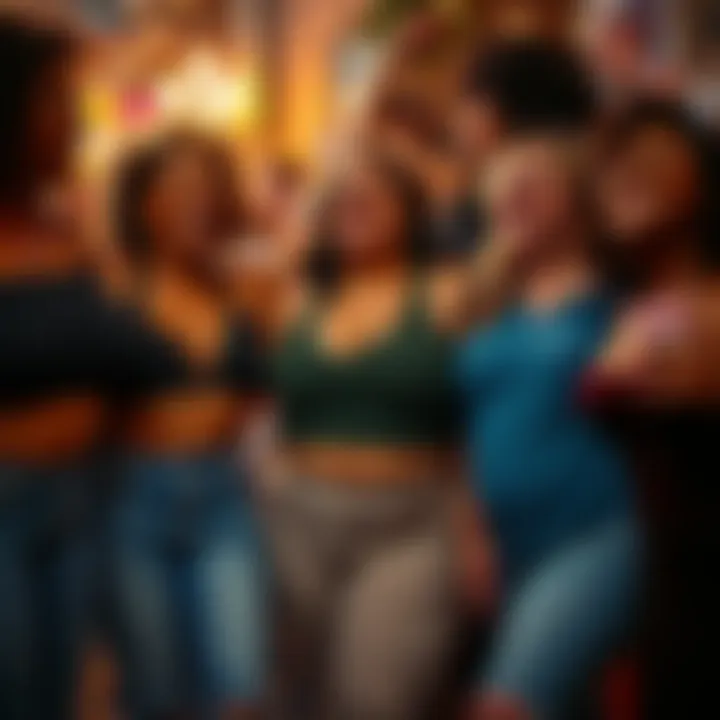 A group of diverse women happily celebrating and embracing their bodies, focusing on body positivity and self-love.