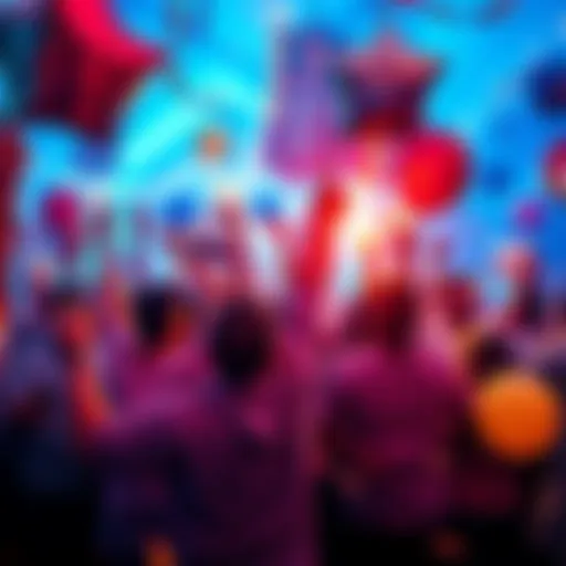 A vibrant celebration showcasing Link Marines community members enjoying festivities together, with balloons and banners marking the 7th anniversary.
