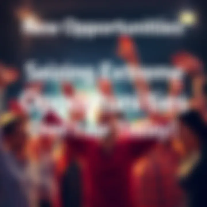 A group of joyful people embracing change and seizing new opportunities with smiles and open arms.