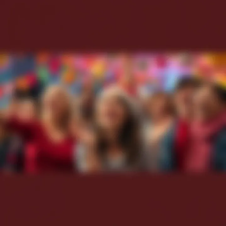 People celebrating discounts and savings with joyful expressions and festive decorations