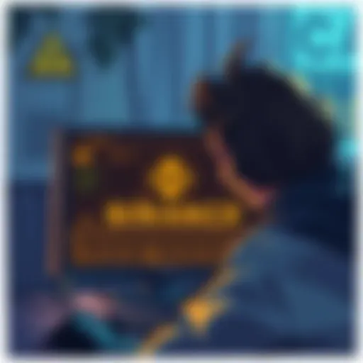 An illustration showing a distressed person looking at a computer screen with the Binance logo, symbolizing distrust in centralized exchanges.