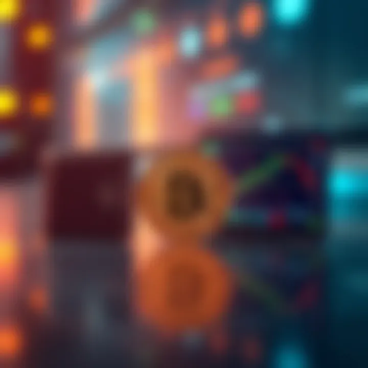 A comparison between centralized and decentralized exchanges for Bitcoin transactions, showing a digital wallet on one side and a trading platform on the other.