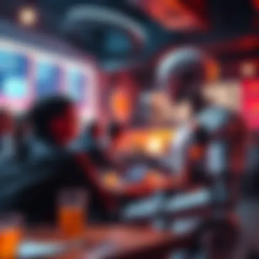 A lively chat setting with a robot interacting and roasting participants in a memecoin community