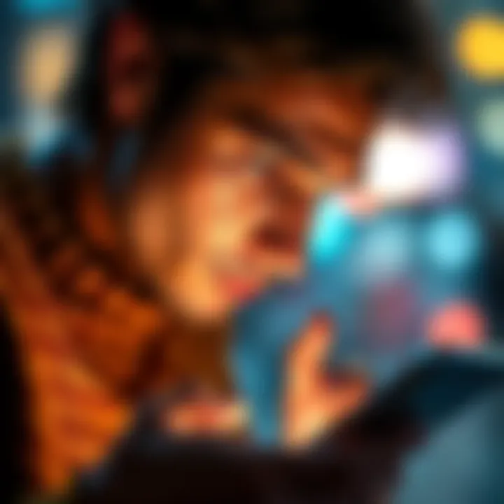 A person looking at a text message on their smartphone with a concerned expression