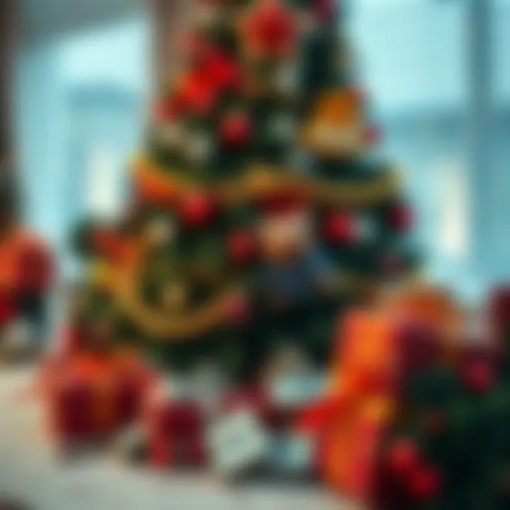 A festive scene showing a decorated Christmas tree with money and gifts around it, symbolizing wealth and holiday luck.