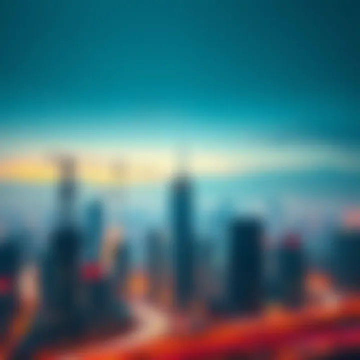 A city skyline showing rapid construction and changing buildings, symbolizing fast transformations in society.