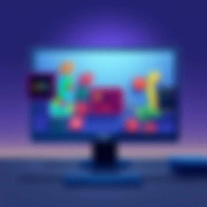 An illustration featuring popular classic games like Tetris, Pong, and Snake being played on a computer screen.