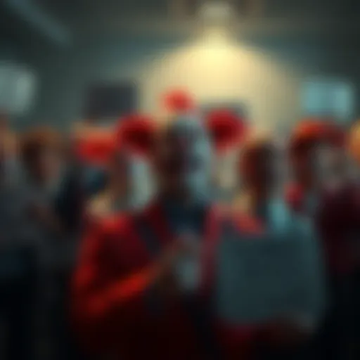 Clowns and Criminals Debate A group of people debating whether certain leaders are incompetent clowns or criminals, with passionate expressions and signs in hand.