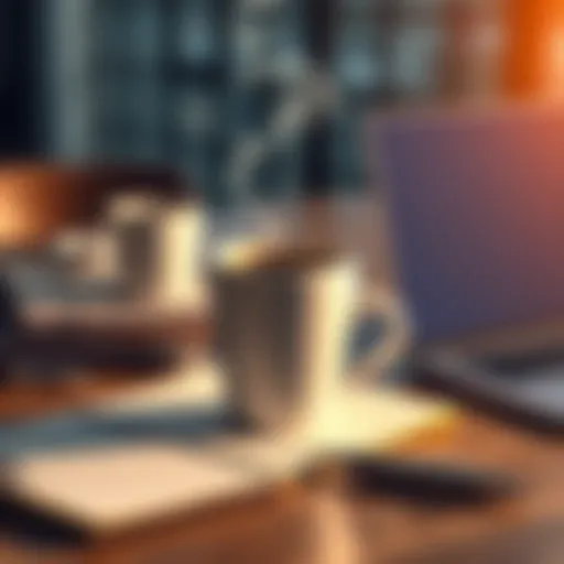 A steaming coffee cup on a table, surrounded by notes and a laptop, suggesting brewing ideas and trends.