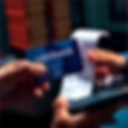 A person holds a Coinbase Card while looking at a receipt and calculator, symbolizing taxes on transactions.