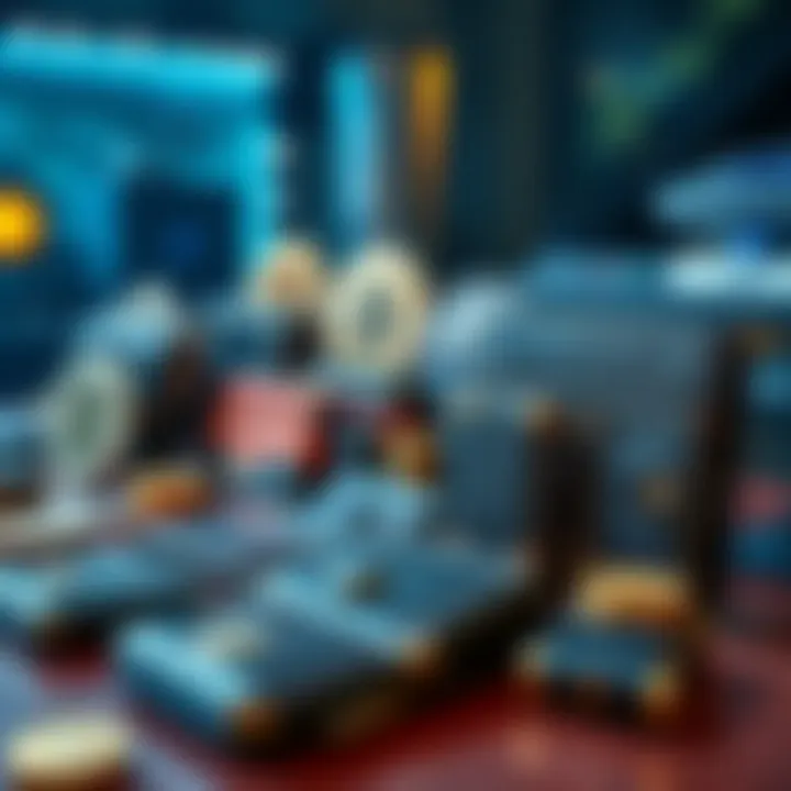 A selection of cold wallets for cryptocurrency displayed on a table, showcasing various models and designs